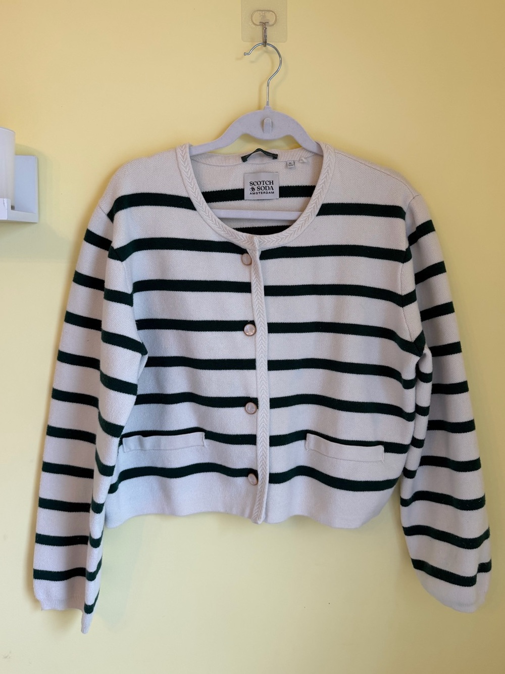 Scotch & Soda Cream and Dark Green Striped Button-Front Cardigan